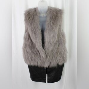 Ramy Brook Gray Fox Fur Black Leather Detachable Trim Sleeveless Vest Size XS